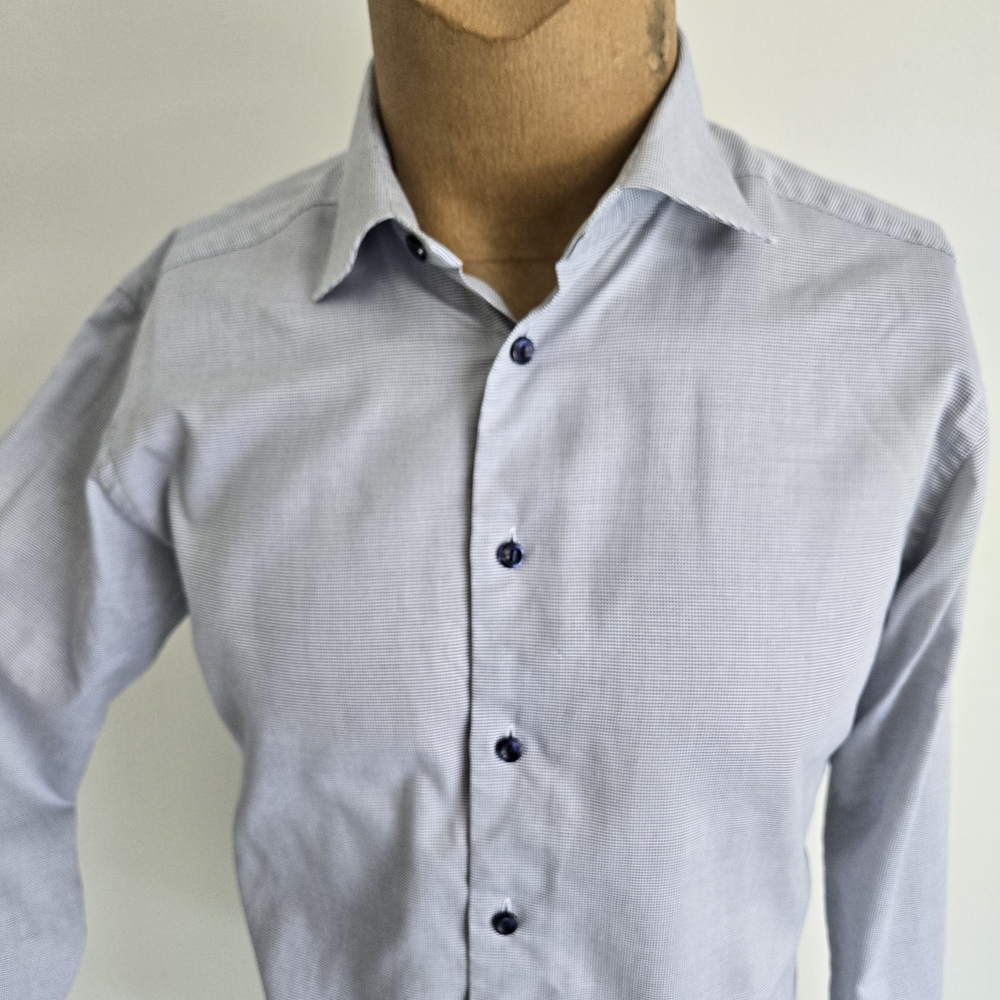 Eton Light Blue Micro-Pattern Dress Shirt with Dark Buttons - Picture 2 of 12